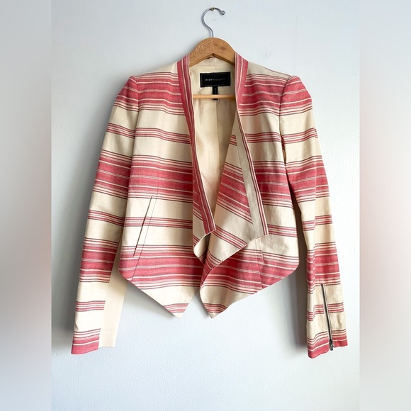 BCBG BCBGMAXAZRIA Abbey Stripe Abbey Cropped Blazer Jacket Asymmetrical Drape XS - Picture 4 of 14